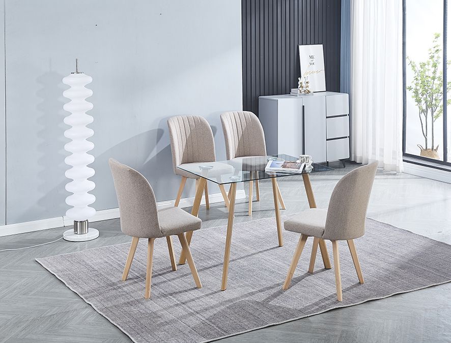 Conjunto de mesa de cristal y 4 sillas beige