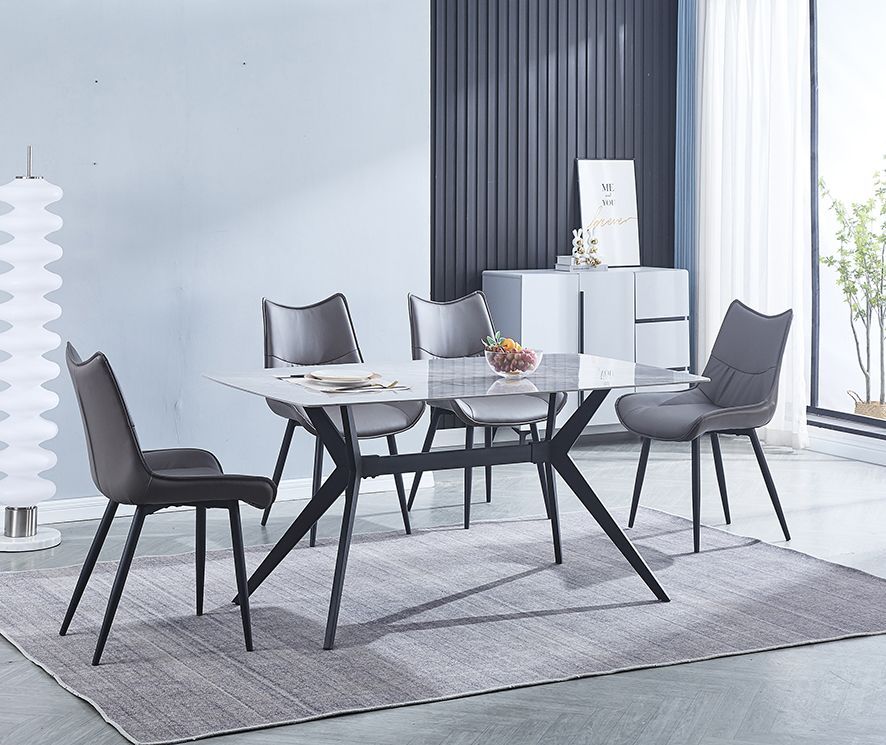 Conjunto de mesa de comedor y 4 sillas grises