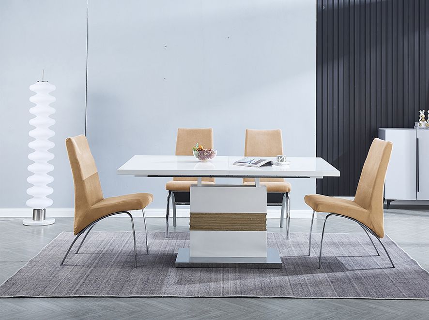 Conjunto de mesa blanca y 4 sillas beige