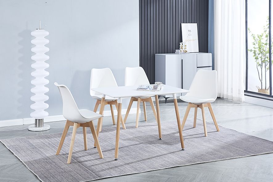 Conjunto de mesa y 4 sillas nórdicas blancas