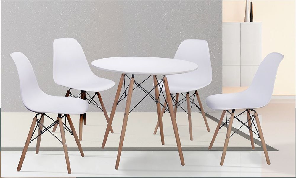 Conjunto de mesa redonda y 4 sillas blancas
