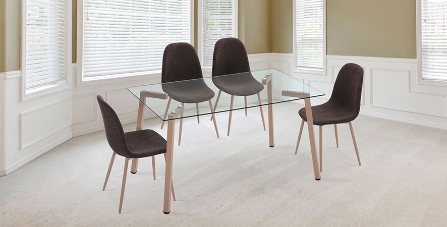 Conjunto de mesa de cristal y 4 sillas tapizadas