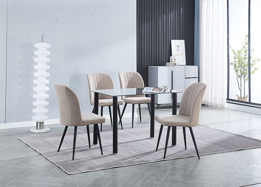 Conjunto de mesa de cristal y 4 sillas beige