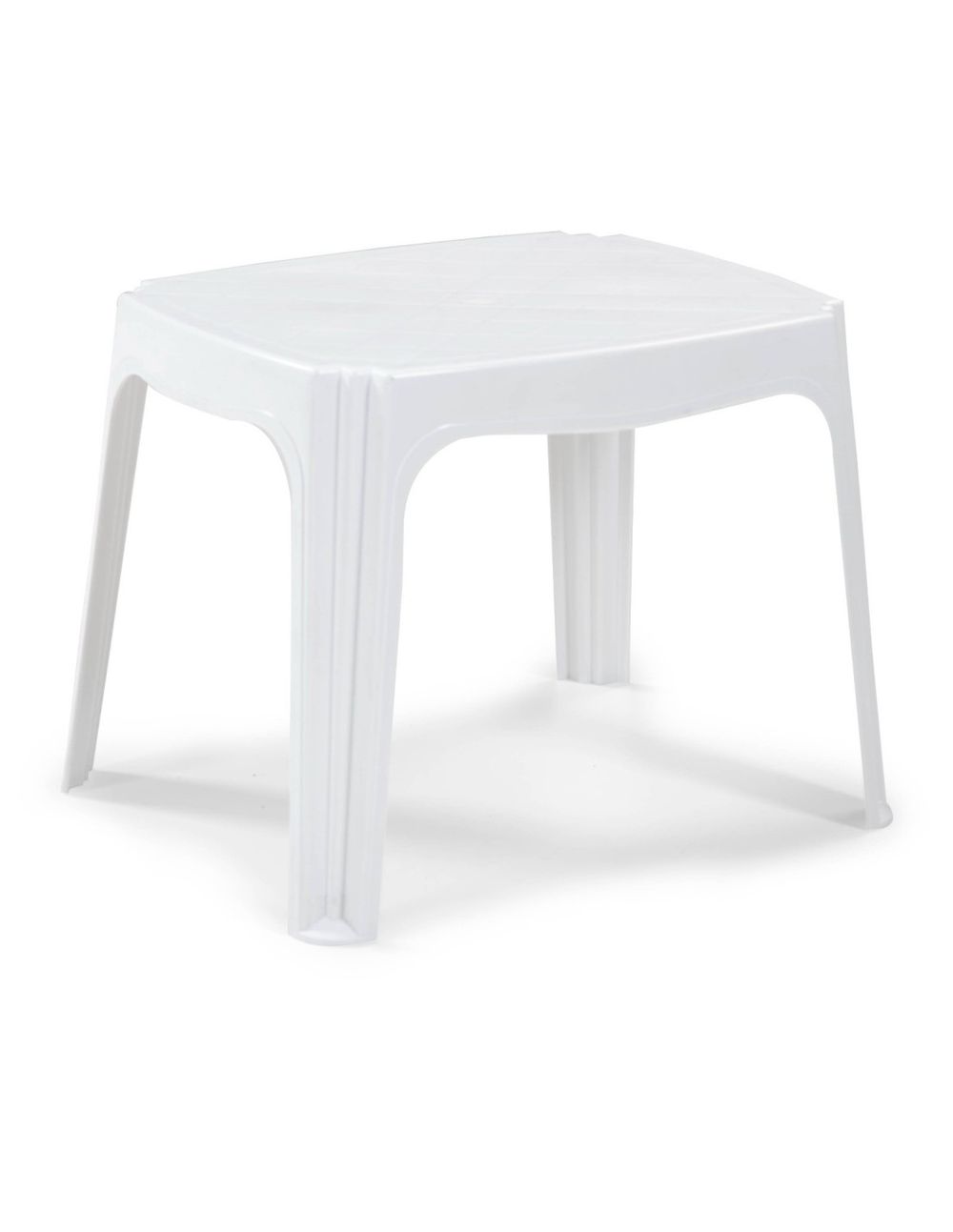 Mesa baja de exterior apilable en color blanco